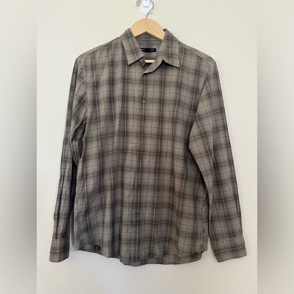 John Varvatos Button Up Shirt Brown Plaid Preppy Cabin Long Sleeve 100% Cotton M